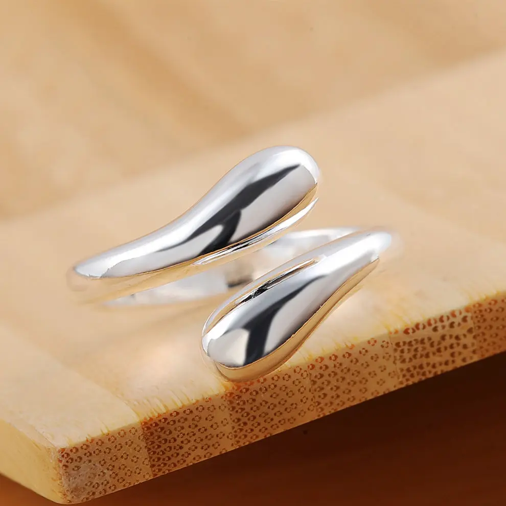 18K gold charm 925 Sterling silver Rings For women Water droplets adjustable size Fashion party Gift engagement wedding Jewelry