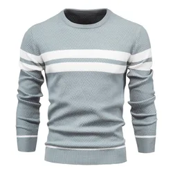 Pull à rayures à col rond pour hommes, pull slim basique, pulls chauds, mode décontractée, haute qualité, hiver, nouveau