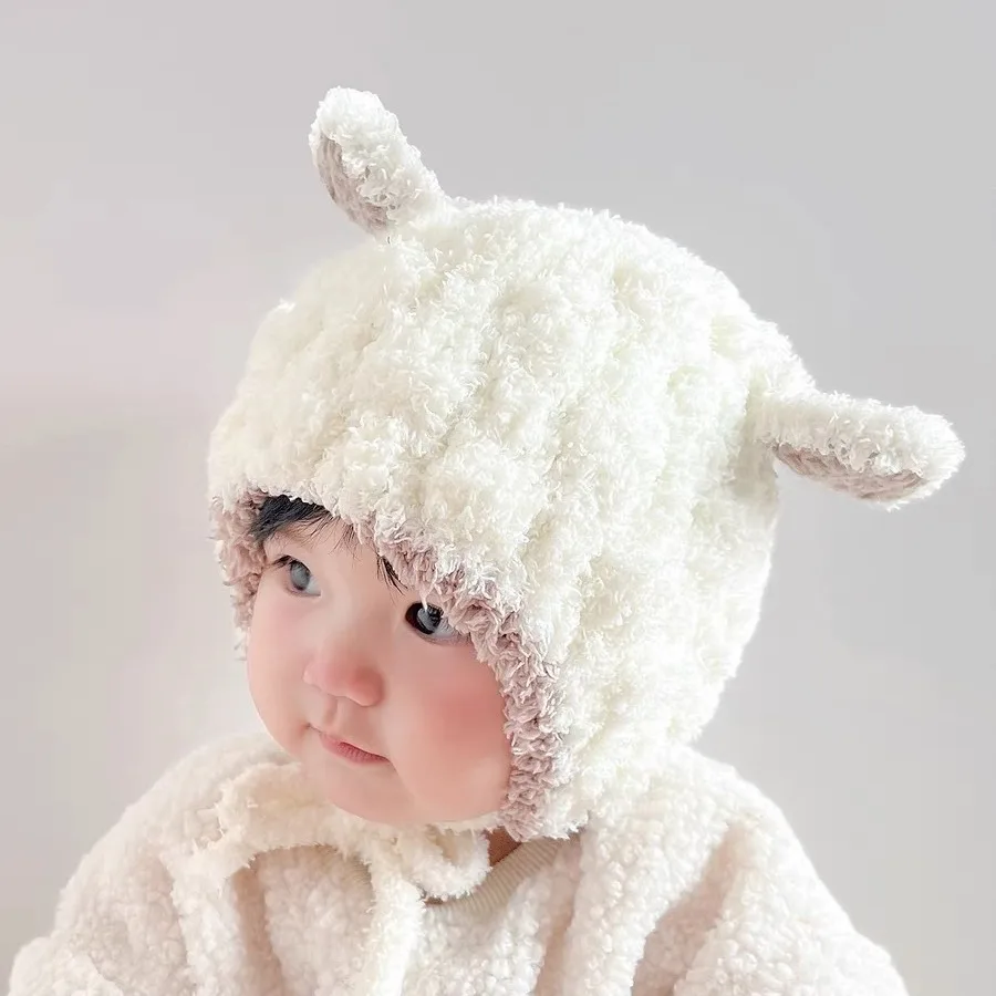 Cute lamb baby winter hats Children's warm ear caps furry hats Boys and girls pullovers baby warm hats