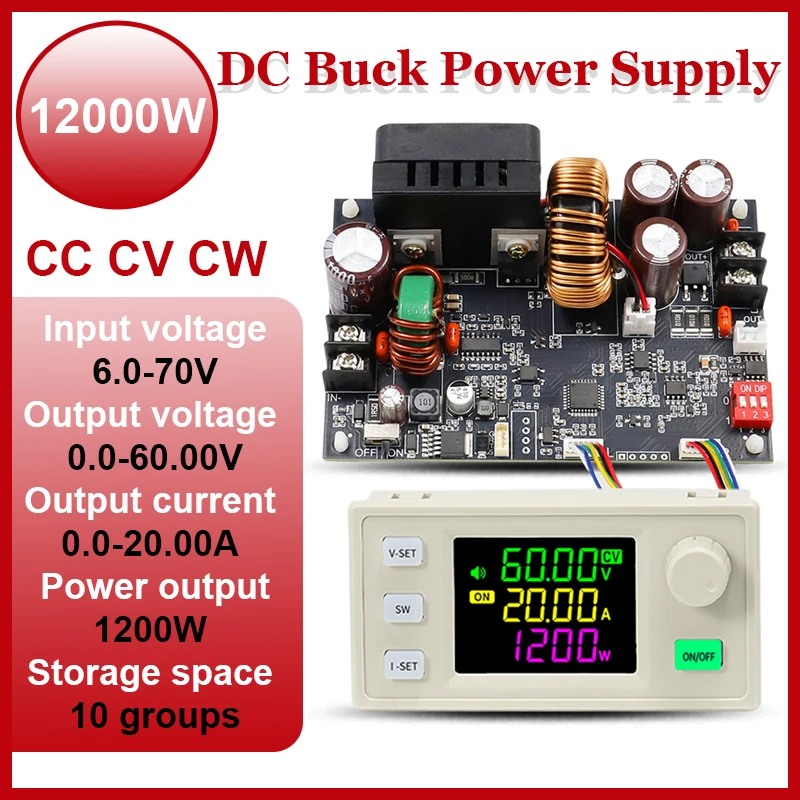 

XY6020LV Регулируемый стабилизированный источник питания постоянного тока с ЧПУ, 1200 Вт, понижающий преобразователь, постоянное напряжение, постоянный ток, понижающий модуль