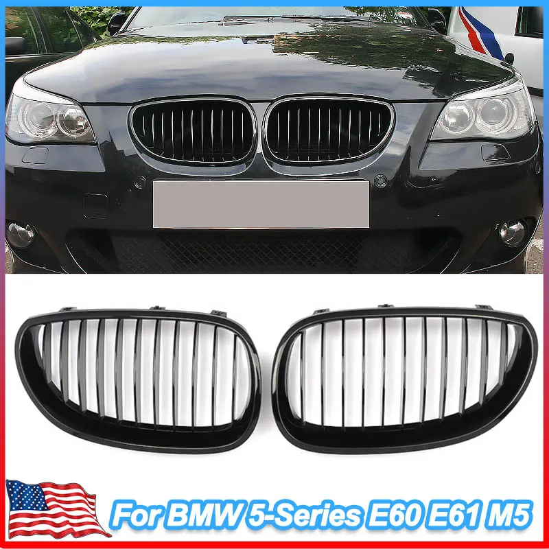 MagicKit One Pair Front Grilles Matte Black+M Color for BMW 5-Series E60 E61 M5 2003-2010 CAR Accessories