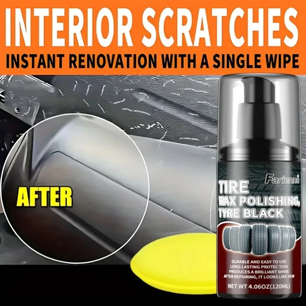 KJM Preparat do nabłyszczania i naprawy opon - 120ml Szybka formuła nabłyszczająca do opon, tworzyw sztucznych i gum - Długotrwały połysk i ochrona