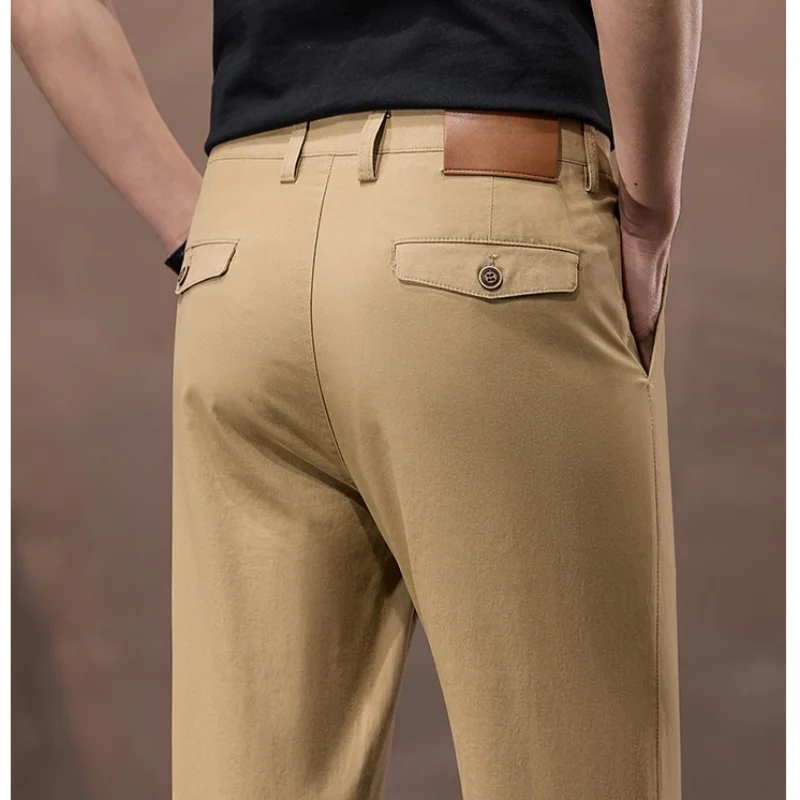 Men's 97% Cotton Straight Cargo Pants Spring Summer Casual Business Green Black Khaki Trousers for Males