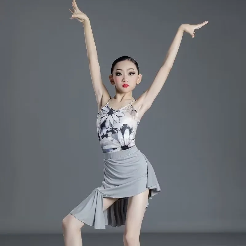 2024 New Kids Latin Dance Dress for Competition Girls Leopard Cha-cha Tanggo Ballroom Dancing Dresses Sexy Salsa Dancewear