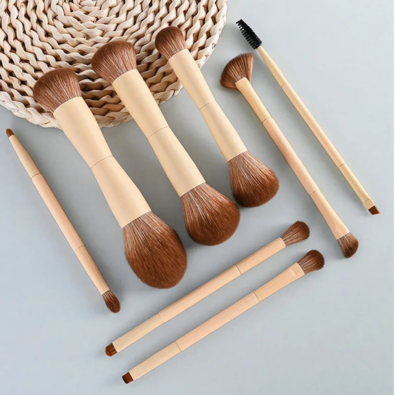 8Pcs Double Ended Makeup Brushes Set Cosmetic Brush Powder Blush Foundation Eyeshadow Eyebrow Brush Face & Eye Makeup Brush Kit
