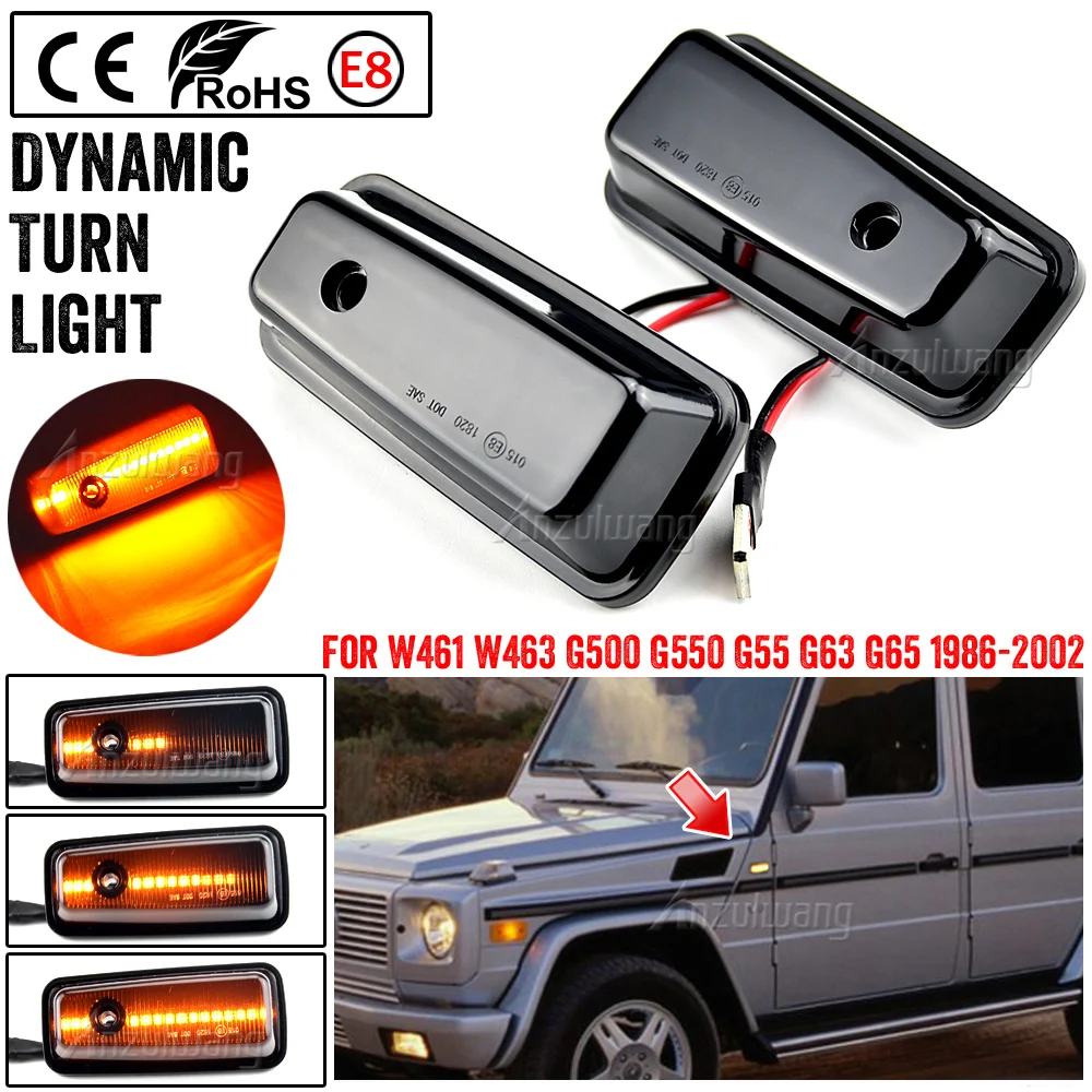 2pcs Side Marker Light Dynamic Sequential For Mercedes-Benz G-Class W463 W461 G500 G550 G55 G63 G65 Amber Turn Signal Light