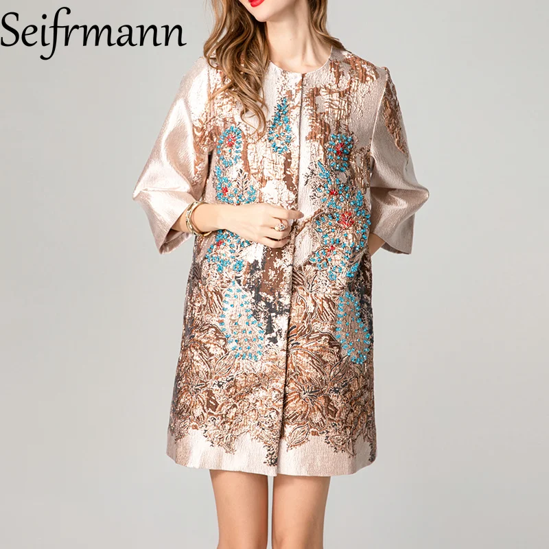 

Seifrmann Embroidered half sleeved round neck flower pattern casual vacation camping women's jacket fashion jacket