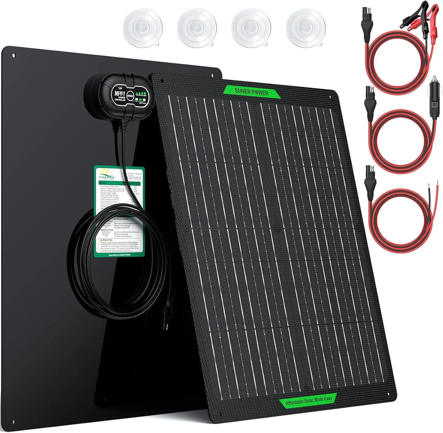 Carregador de bateria solar à prova d'água 50W 12V com MPPT, carregamento de gotejamento para carro barco RV