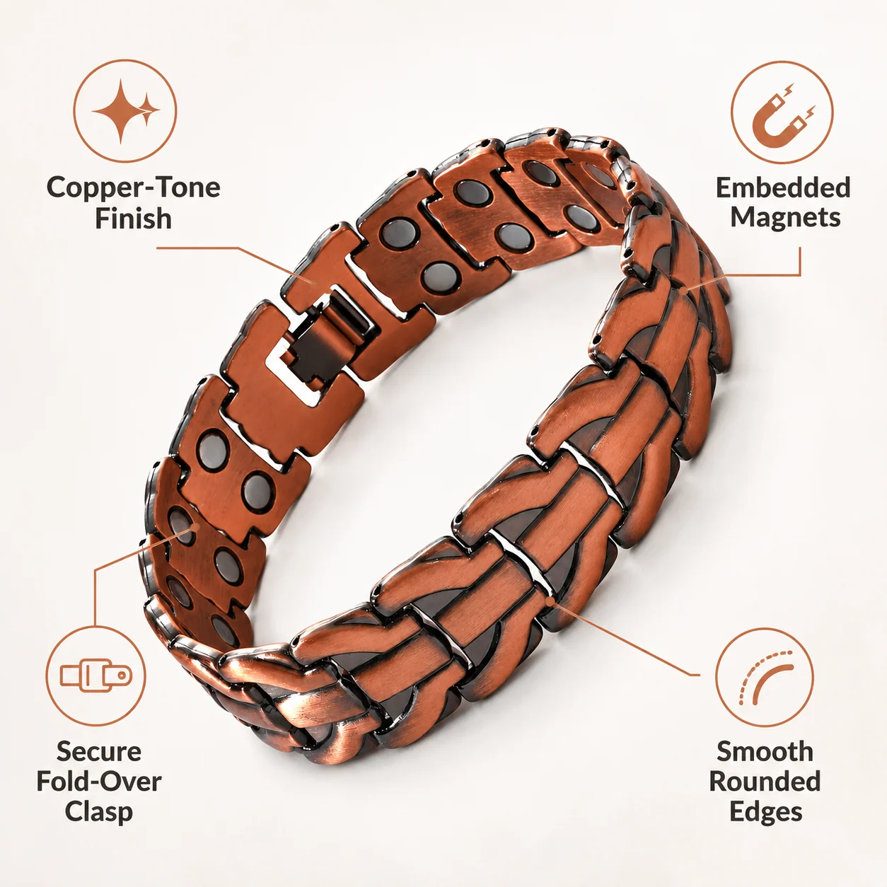 Vintage Braided Copper Magnetic Bracelet Unisex Adjustable Pain Relief Arthritis