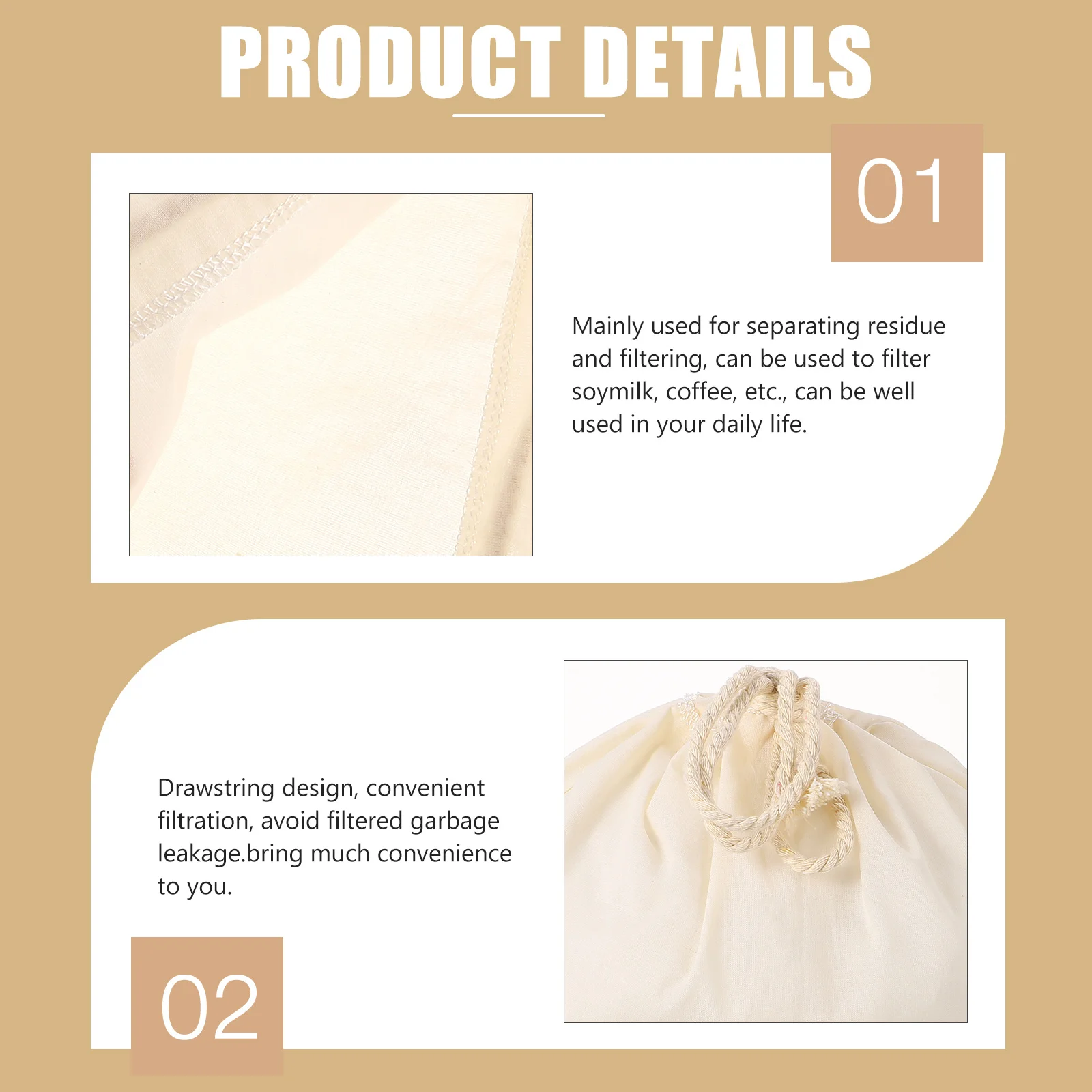 

Cotton Cloth Filter Bag Reusable Fine Mesh Strainer For Soy Milk Nut Milk Juice Tea Food Cold Brew Pouch