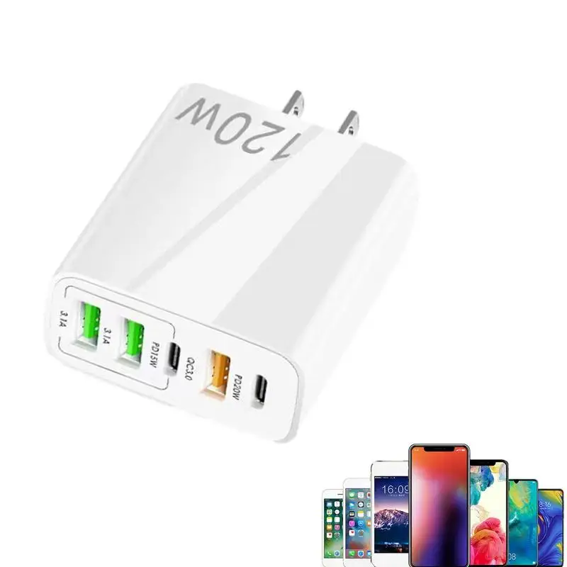 Gan-120W Poderoso GaN PD Charger, 5 Portas, QC5.0 Hub de Carregamento Rápido para Carregamento Seguro e de Alta Velocidade, Carregamento USB C