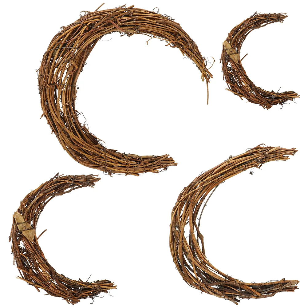 4 Pcs Rattan Moon Wreath DIY Garland Materials Rings Shaped Hoops For Making Garlands Moon-shape Xmas Frame Natural Flower