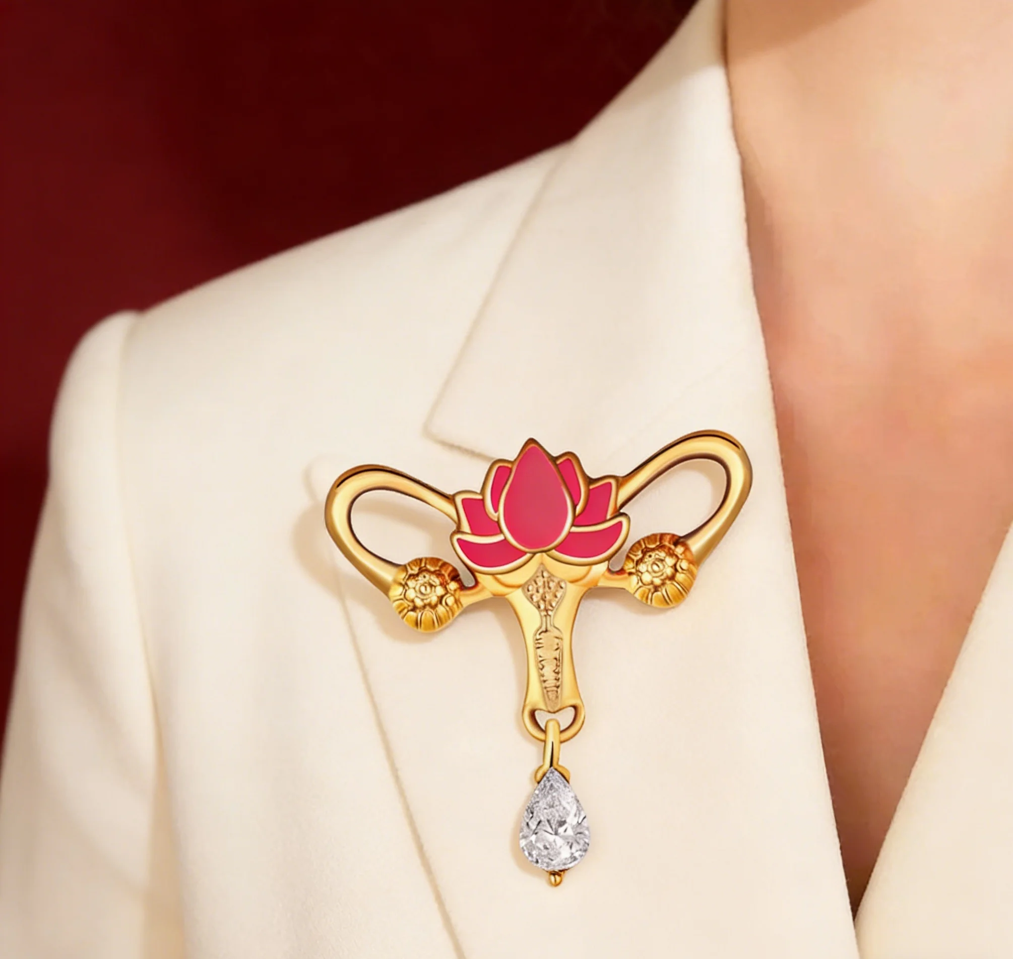 Uterus Lotus Enamel Lapel Pin, Female Medical Badge, Healthcare Jewelry Gift for Doctors & Friends