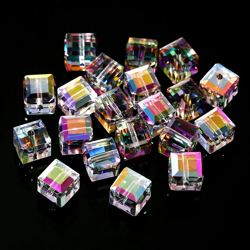 50/100 Stück 4/6/8mm Kristallperlen AB Bunte Würfel Österreichische Perlen für Schmuckherstellung Glasperlen DIY Armband Ohrringe Halskette