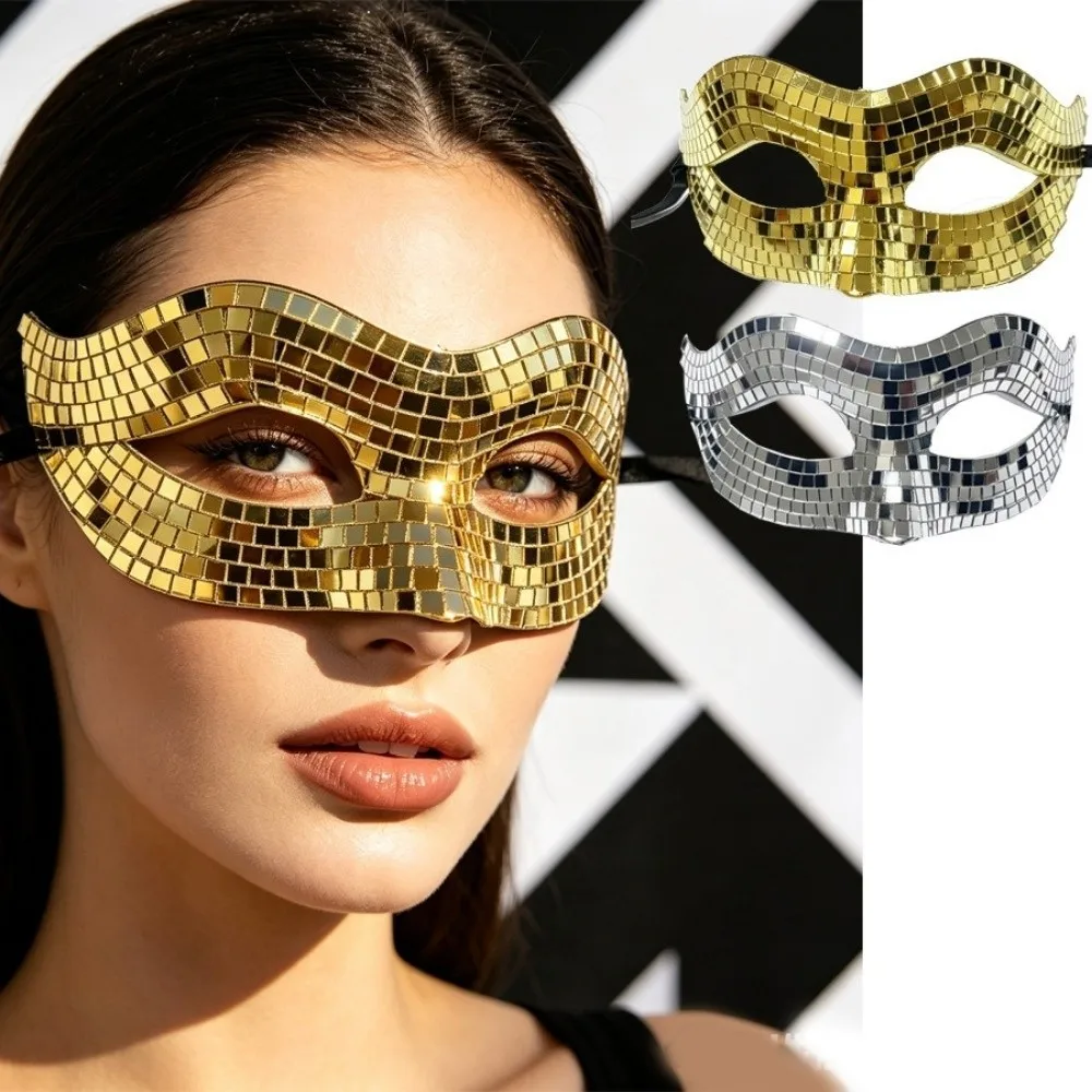 Sparkling Finish Disco Face Mask Glitter Texture Mirror Costume Mask Golden/ Silver Eye Covers Masquerade Mask Party Props