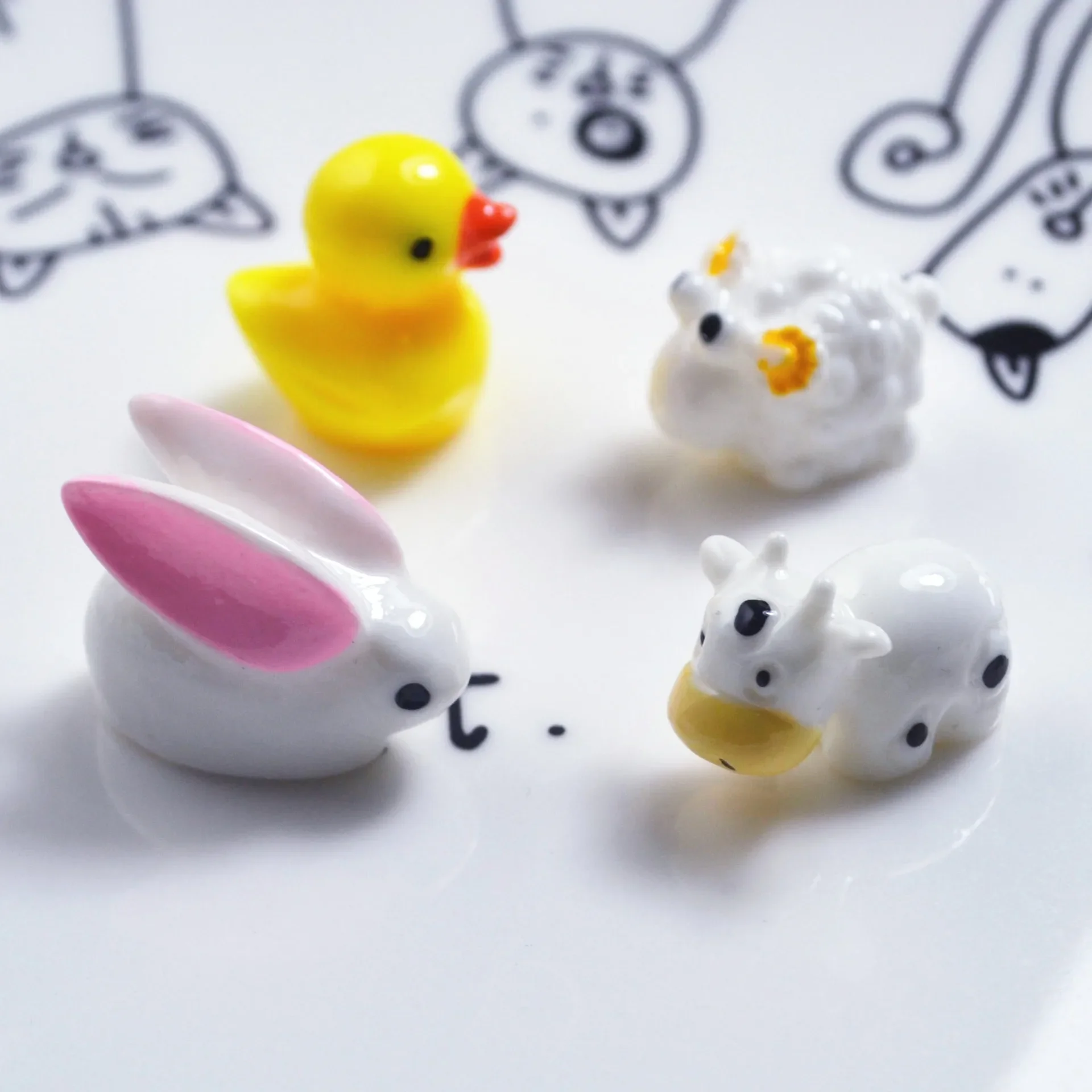 10 Pcs Kawaii Mini Cow Rabbit Swan Duck Animals Micro Fairy Garden Figurines Miniatures Home Garden Decoration DIY Accessories