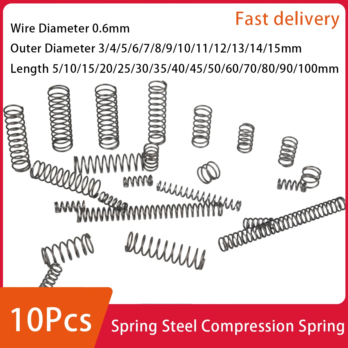 10Pcs Spring Steel Compression Spring Strong Hardware Fitting Wire Diameter 0.6Mm Outer Dia 3-15Mm Length 5-100Mm Customized