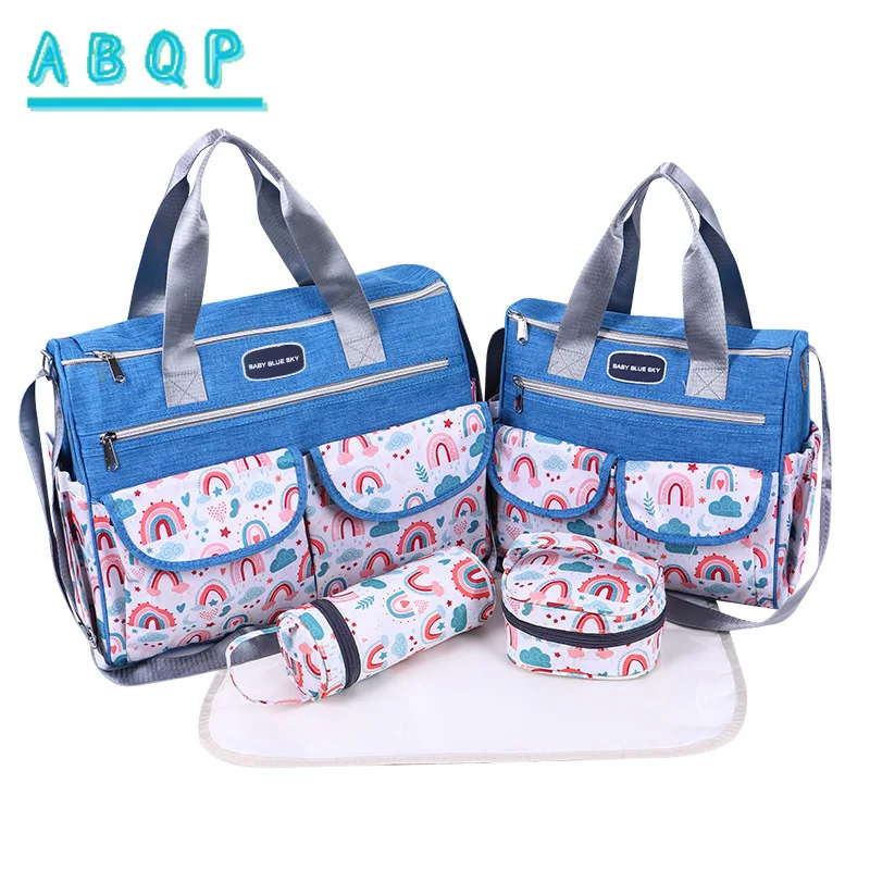 

Набор из 5 предметов: большая многофункциональная сумка для подгузников с мультяшным рисунком, легкая сумка для хранения детских принадлежностей