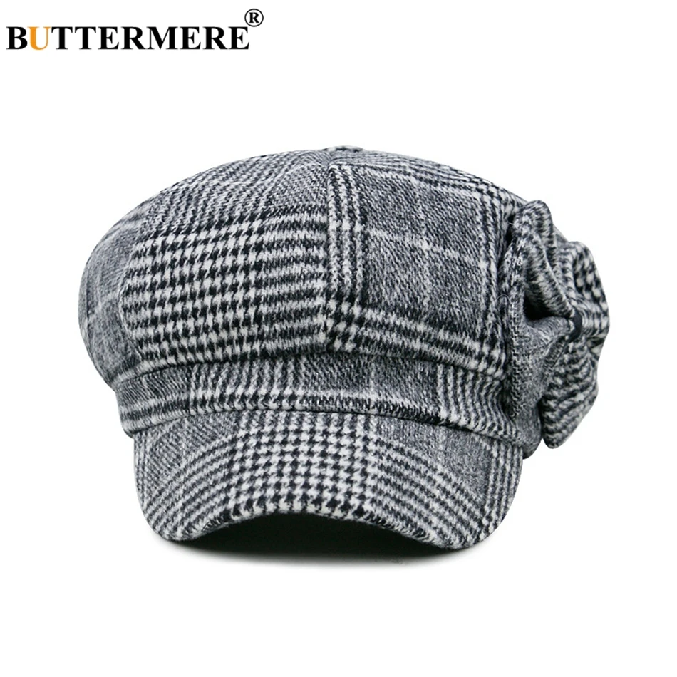 Buttermere Baker Boy Hat Woman Newsboy Caps Bow Tweed England Style Beret Female Hat Herringbone Spring Painter Hats And Caps