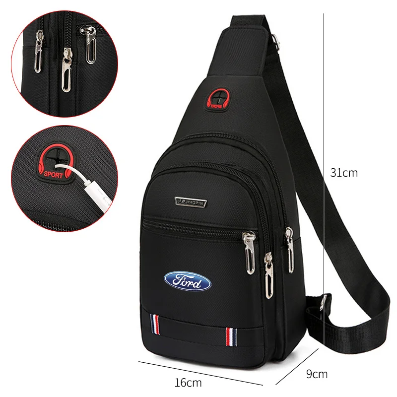 Leisure Car Small Backpack One-shoulder Messenger Chest Bag For Ford Fiesta C-Max Kuga Ranger Raptor KA Fusion ST Transit Edge