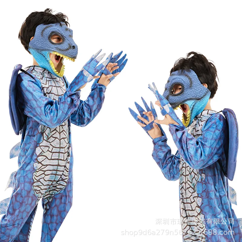 Children's Halloween Cosplay Costumes Boys T Rex Dragon Cosplay Jumpsuit Fancy Dress Outfit Kids Halloween Dinosaur Costume