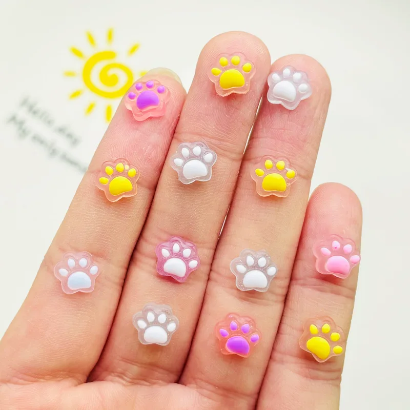 50 Pcs New Cute Mini Resin Mixed Color Cat Paw Series Flatback Ornament Jewelry Making Manicure Hairwear Accessories