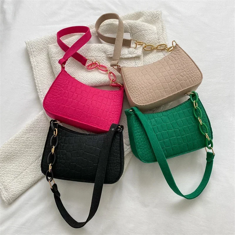 Fashion Felt Shoulder Bags for Women Women's Subaxillary Bag Design Advanced Texture Armpit Handbags Purses Crescent Saddle Bag