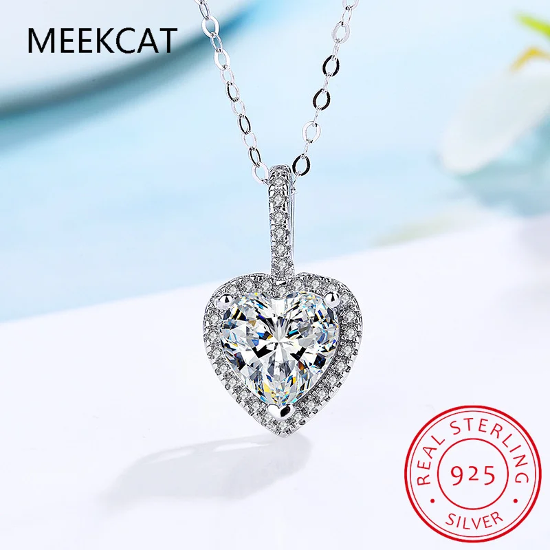 

2ct D Color Moissanite Love Heart Pendant Necklace 925 Sterling Silver Necklace Choker de Prata for Women Wedding Jewelry Gift