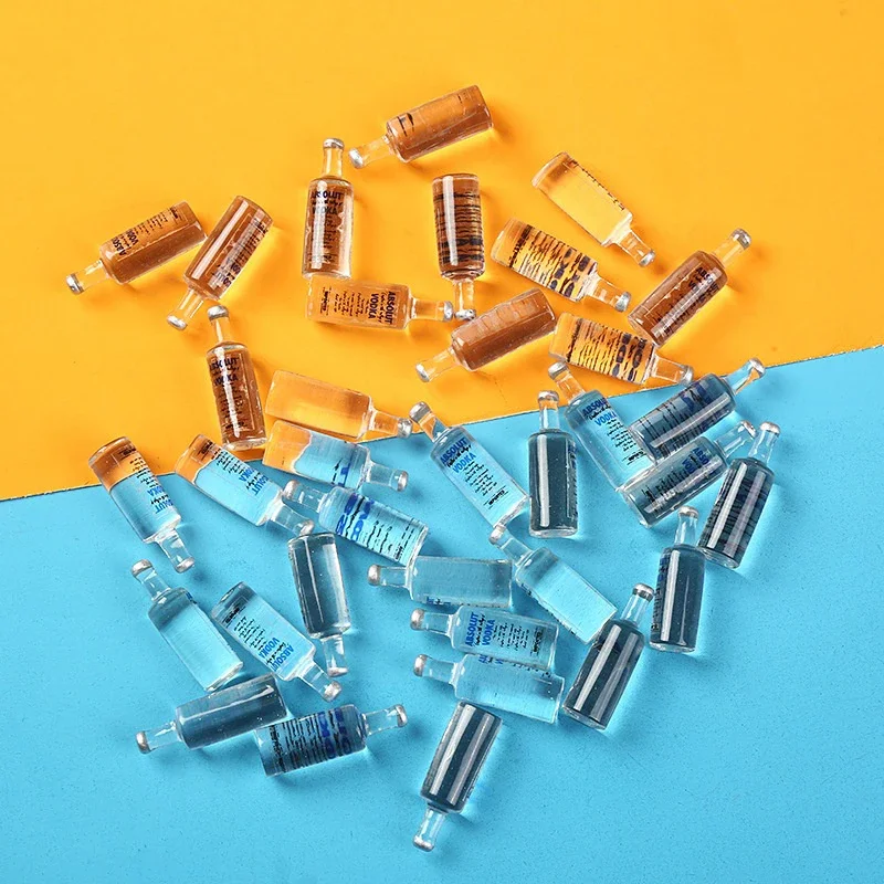10pcs Transparent Diy Resin Kawaii Mini Wine Bottle Craft Miniature Accessories Flatback Charms Material Scrapbook Cabochon