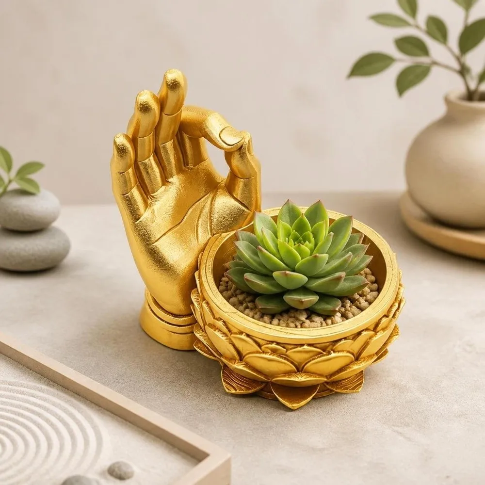 3D Printed Lotus Shaped Flower Pot Creative Funny Succulent Planter Handmade Lightweight Flower Container Tea Table