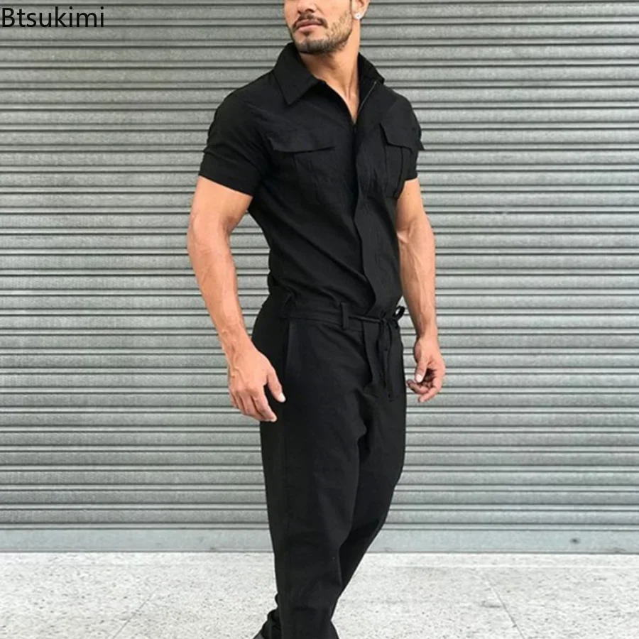 New 2025 Men's Solid Overalls Casual Street Wear Overalls for Men One Piece Jumpsuit Men's Fashion Overalls Basic Work Outfits