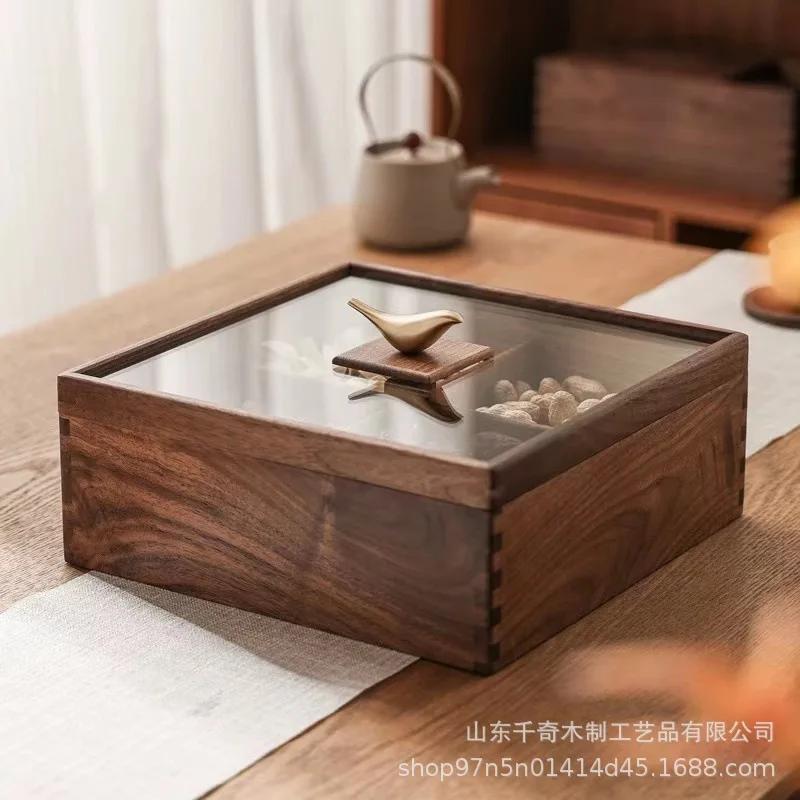 

HYS walnut fruit plate Chinese New Year candy box solid wood living room high-end snacks coffee table snack fruit plate dried