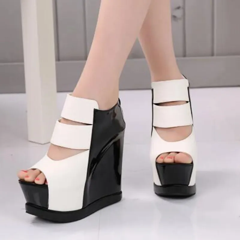 

New 14cm Female Sandals Summer Muffins Shoe High Heels Open Toe Clogs Wedge Breathable Girls Flat Outside High-heeled Peep Shoe