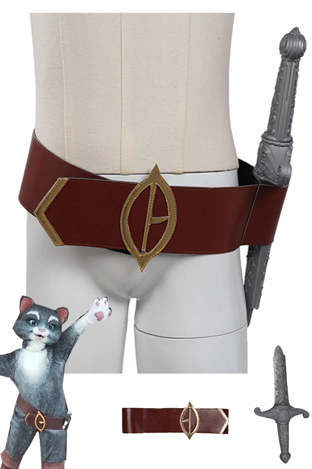 Cartoon Puss Cosplay Costume para Crianças, Kids Belt Sword, Props, Puss, Cos in Boots, Meninos, Meninas, Crianças, Halloween, Acessórios de Carnaval