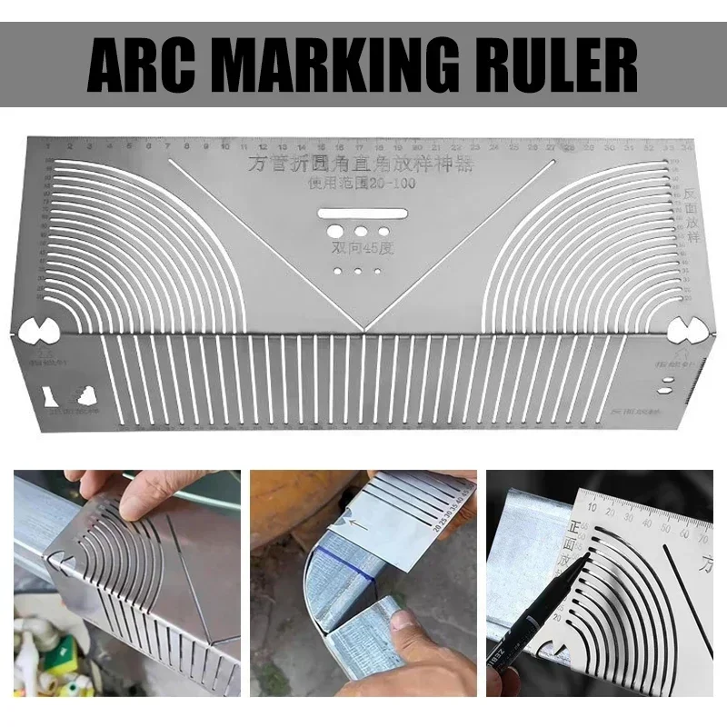 Arc Marking Ruler Right Angle Construction Arc Parallel Drawing Tool 90 Degree Folding Ruler for Metalworking Cutting Guide