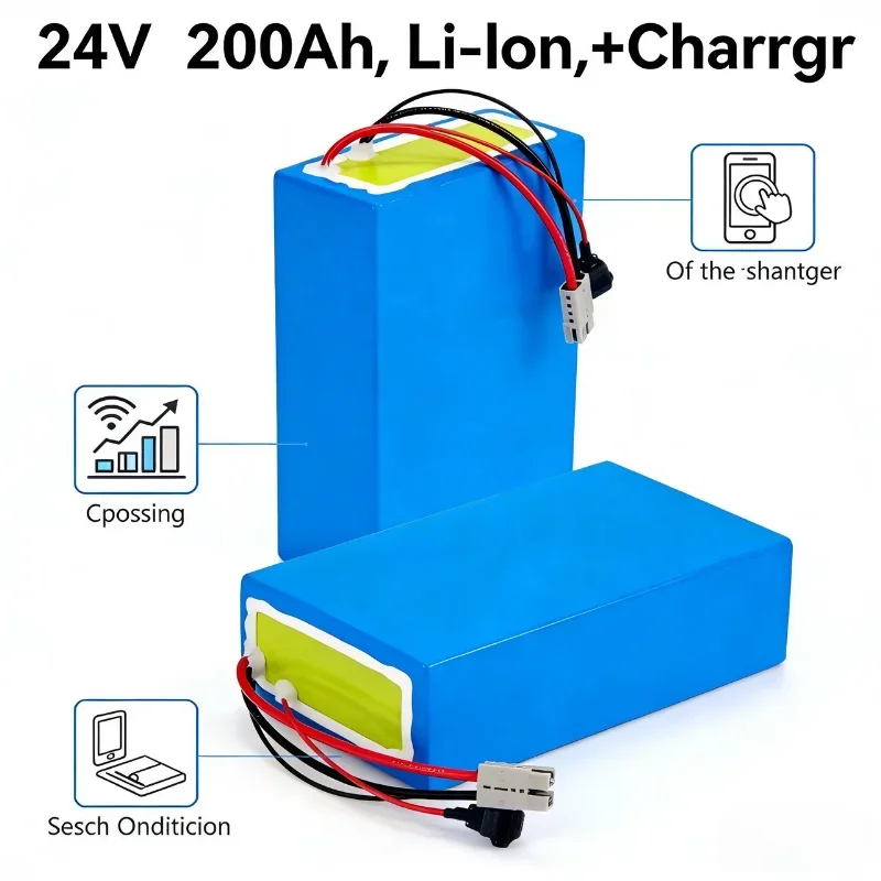 24V 200Ah Deep Cycle Lithium Ion Battery with Bluetooth BMS APP & 7S Design – Ideal for RV, Tricycle, Van and Marine Applicatio