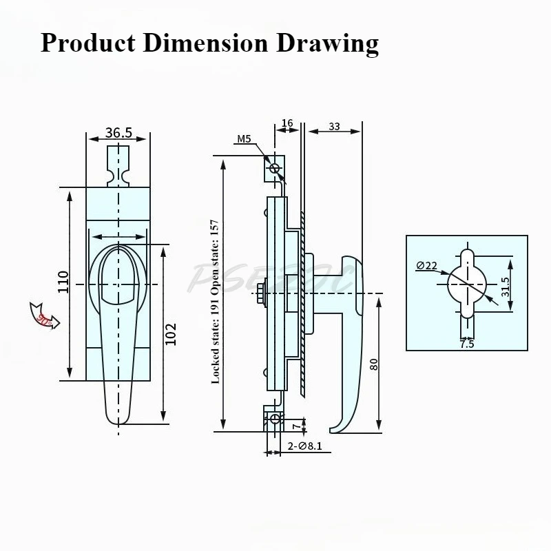 Handle Lock Large Cabinet Door Lock Outdoor Activity Cabinet Distribution Box Cabinet Door Connecting Rod Lock