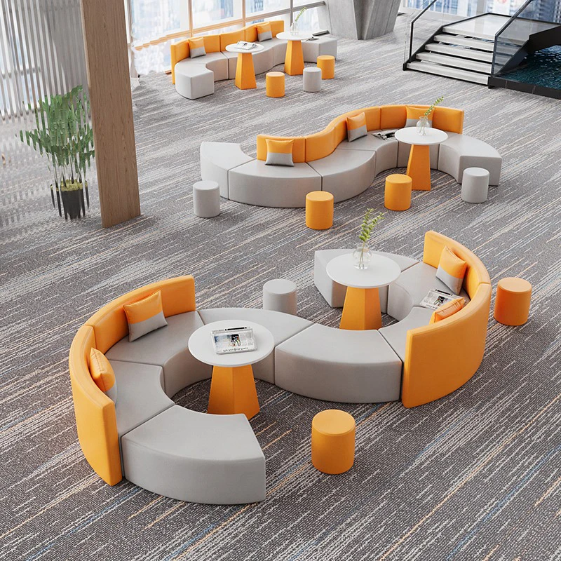 Creative office leisure sofa simple mechanism curved sofa coffee table combination