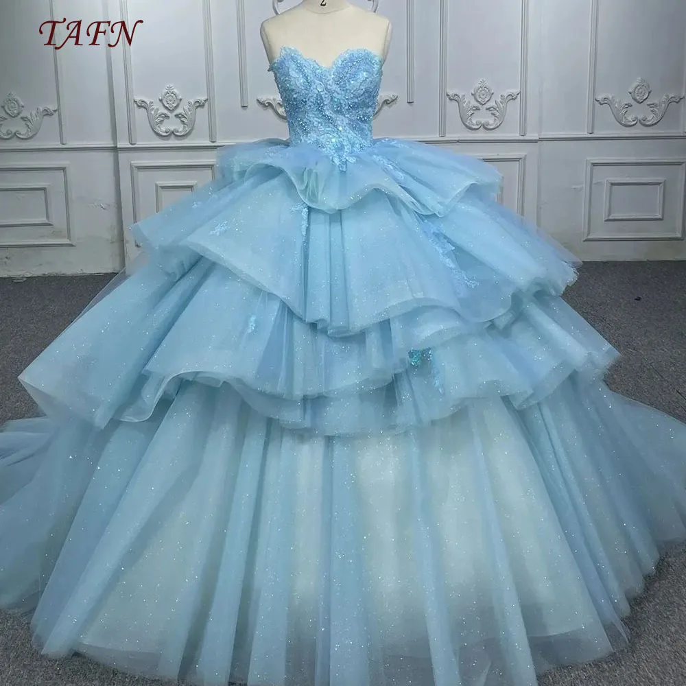 

TAFN мечтательные платья для Quinceanera, без бретелек, бальное платье, трапециевидный вырез, блестящее женское платье 15 quinceañera