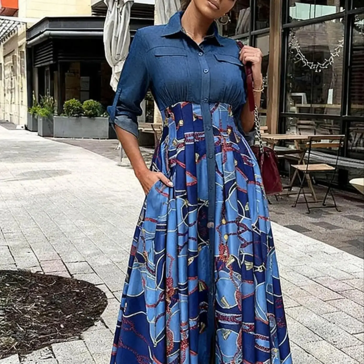 حجم كبير، فستان قميص بأكمام طويلة للربيع والخريف، فستان وصيفة العروس، #6