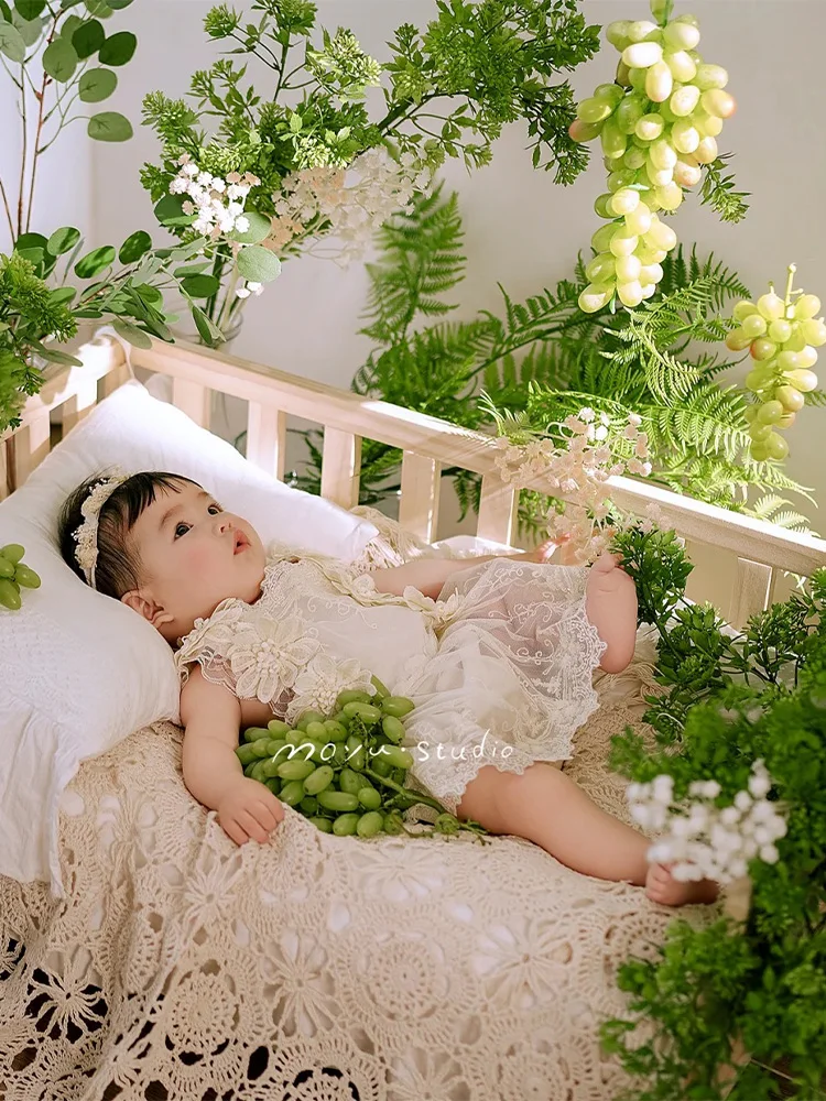 

Baby Girl Clothes Summer Lace Dresses with 3D Flower Decoration Children Photography Outfits Studio Art Photos Shooting Clothing