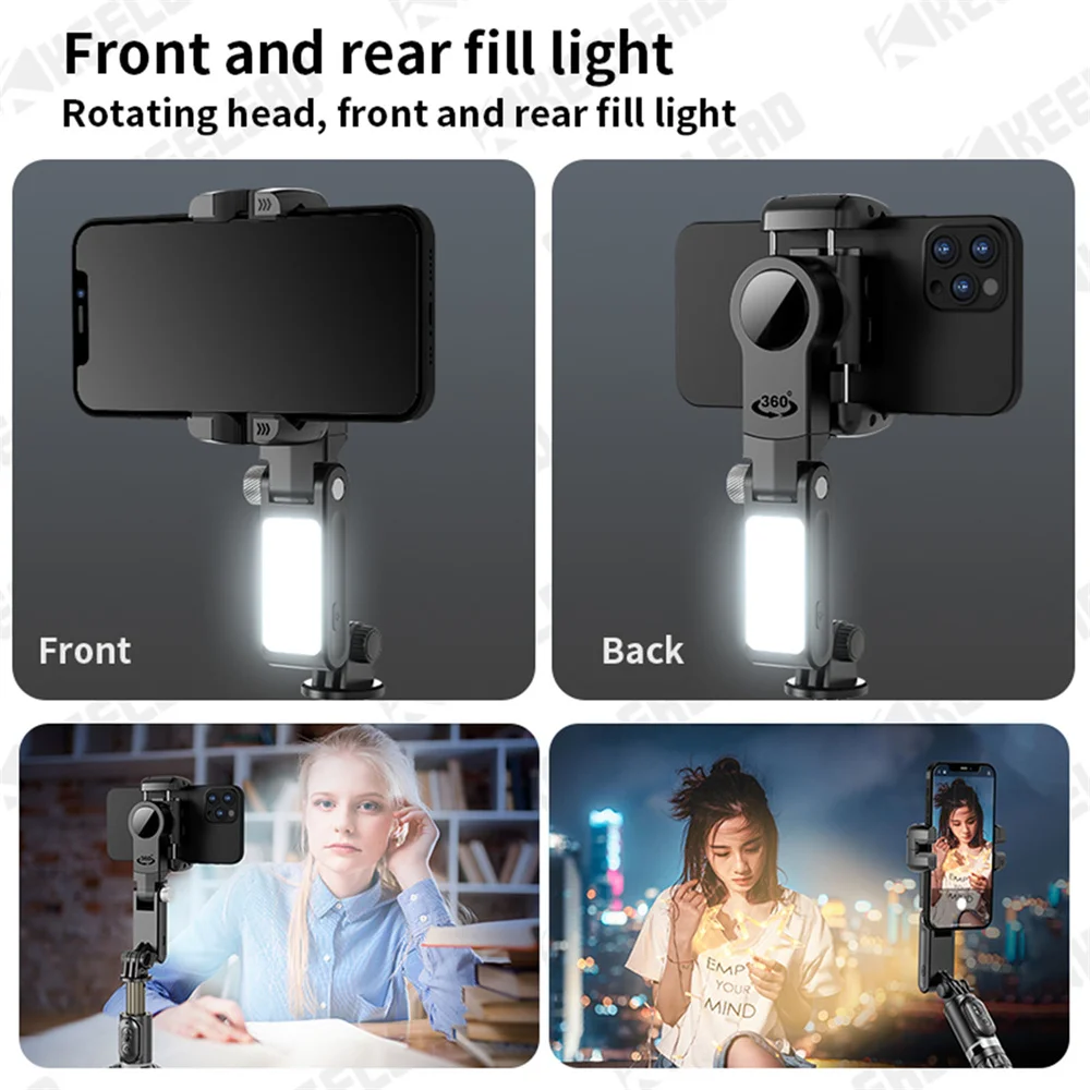 Imagem -03 - Selfie Vara Tripé com Luz de Preenchimento Desktop Gimbal Estabilizador Telefone Móvel Telefone Celular Smartphone Modo Desktop Q18