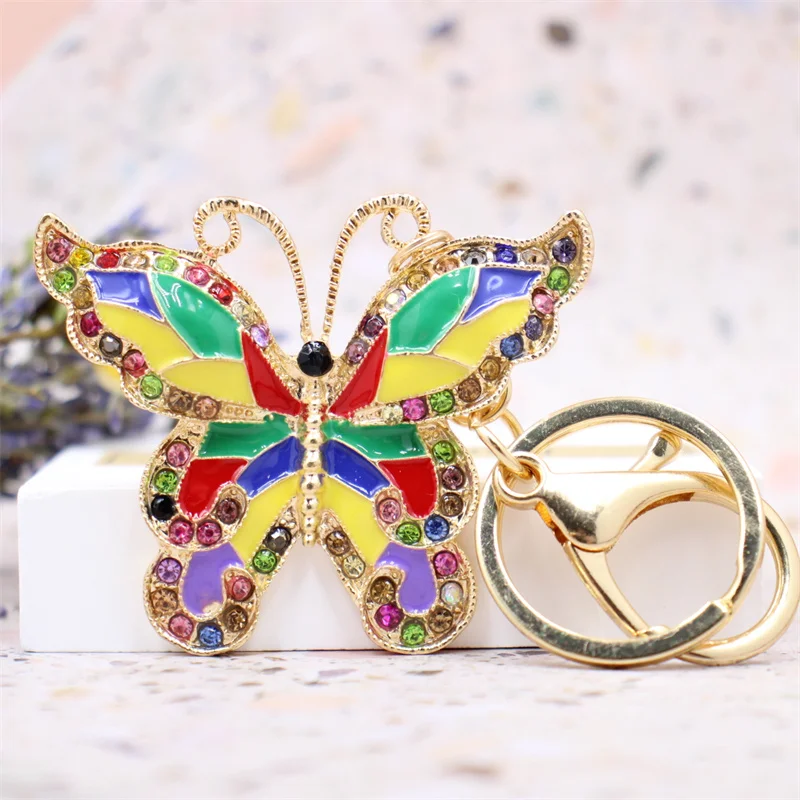 Mode Ornamente bunte Strass Schmetterling Schlüssel bund Legierung Handwerk Auto Anhänger Geschenk Dame Tasche Schlüssel ring