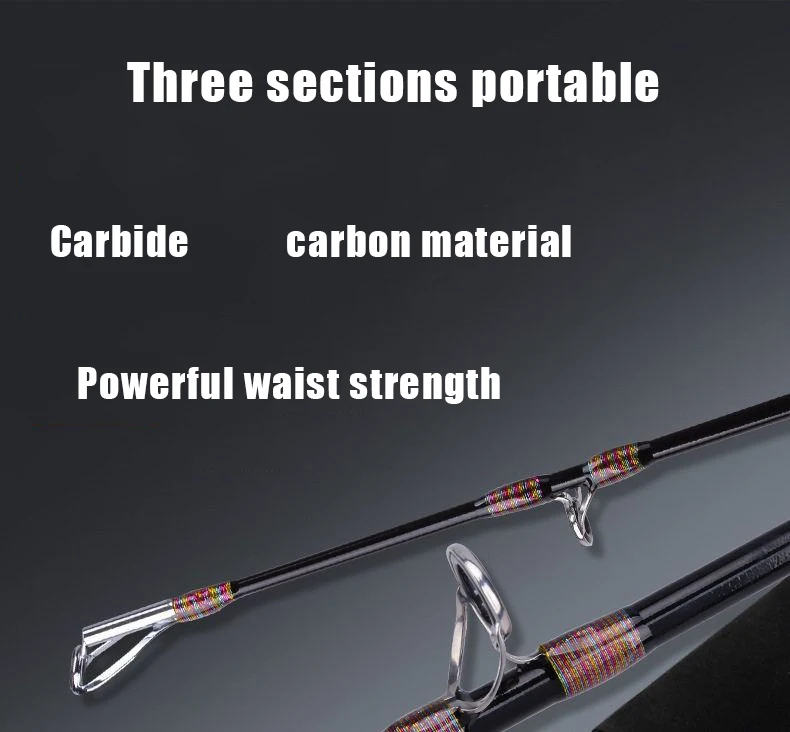 2,1 M 2,4 M Tragbare Angelrute Reise Surfen Salzwasser Schwere 3-teilige Carbon Spinnrute 30-50lb Boot Jigging Trolling Angelrute – Detail 4