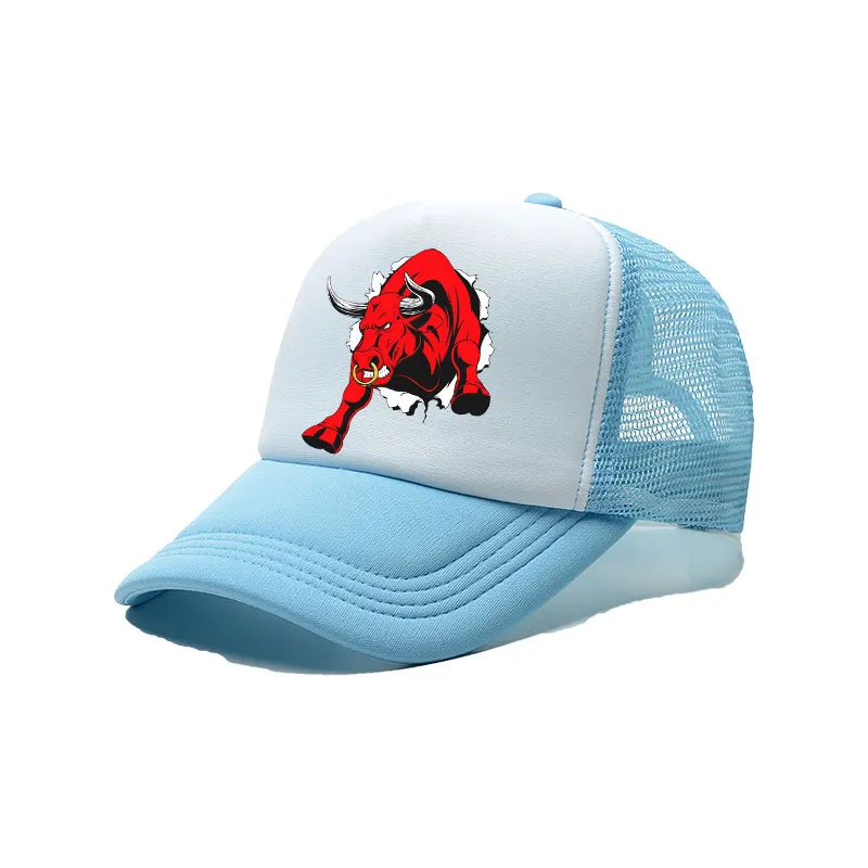 New red of bull Printing Baseball Cap Men Women Parent-child Hats Mesh Visor Outdoor Sun Hat  gorras hombre