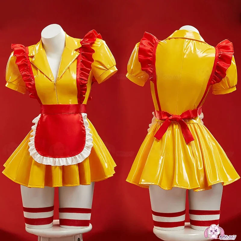 MC-ropa de Cosplay Doujin Donald para mujer, delantal de camarera de PU Original, uniformes amarillos, ropa Sexy para fiesta de Halloween