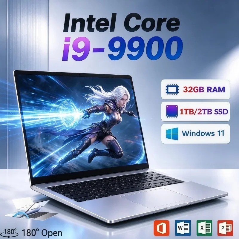 15.6 Inch Intel Core I9 9900 Laptop Windows11 32GB RAM 2TB SSD Fingerprint Unlock Computer For Video Watching Office And Game