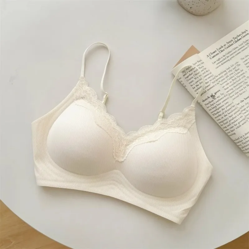 Comic-Brust-BH ohne Bügel, europäische dünne Träger, Sommer-Frauen, Spitze, Push-Up, nahtlose BHs, japanischer Stil, natürlicher Look