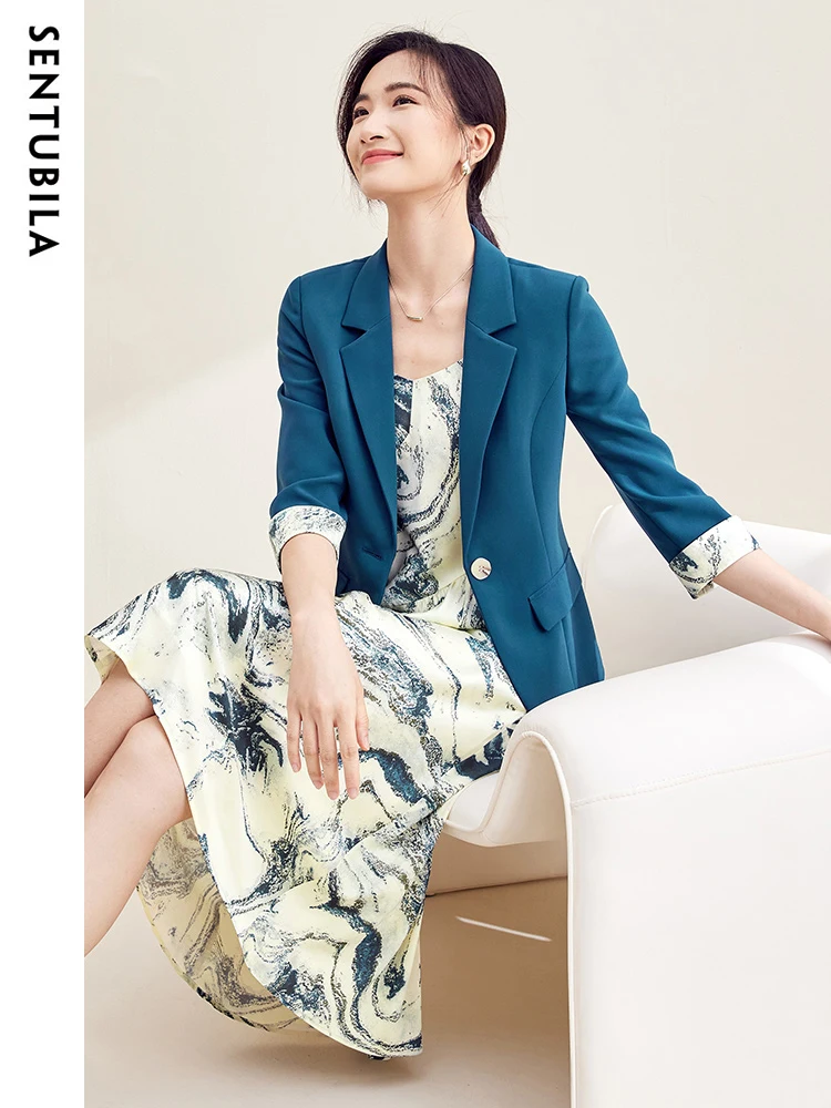 SENTUBILA Office Lady 2 Piece Sets Women Outfit Elegant Blazer Strap Dress Fashion New Two Piece Set Female Clothing 133Z50647