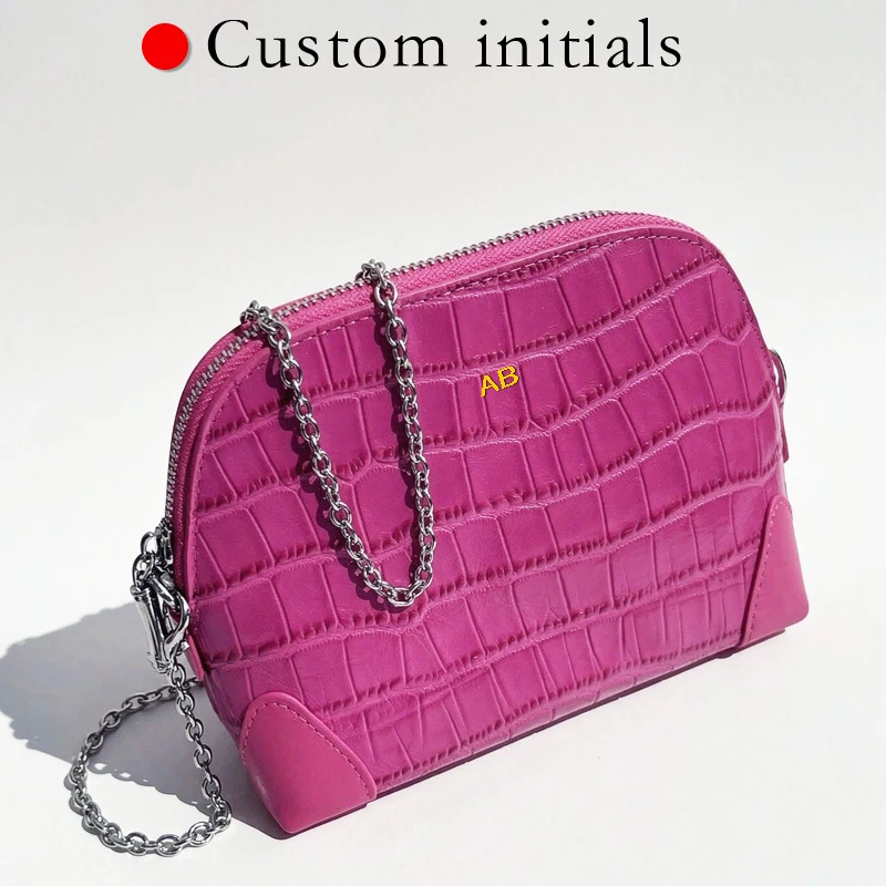 Customize Initials Leather Crocodile Pattern Shell Makeup Bag For Women Luxury Designer Purse 2026 New In Cowhide Chain Shoulder